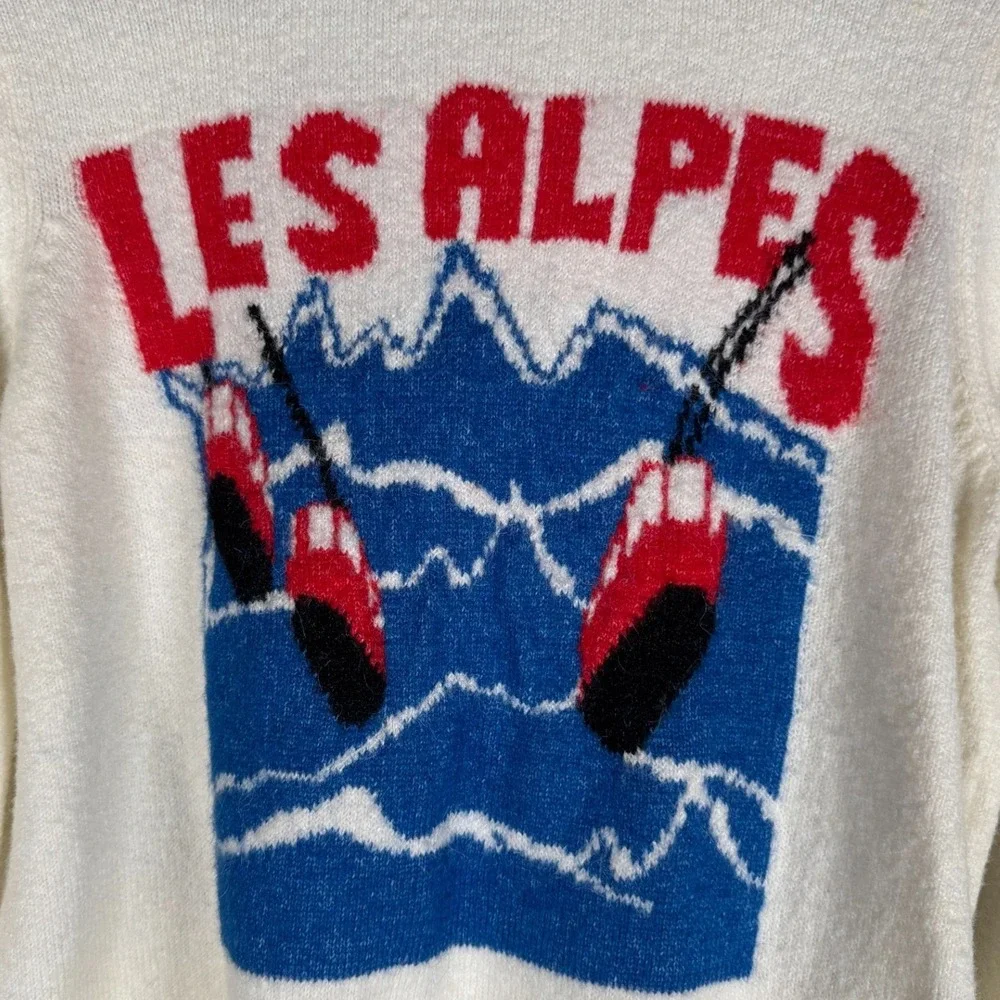 French Les Alpes Skiing Graphic Knit Sweater Women's Small‎ By Primark Cares